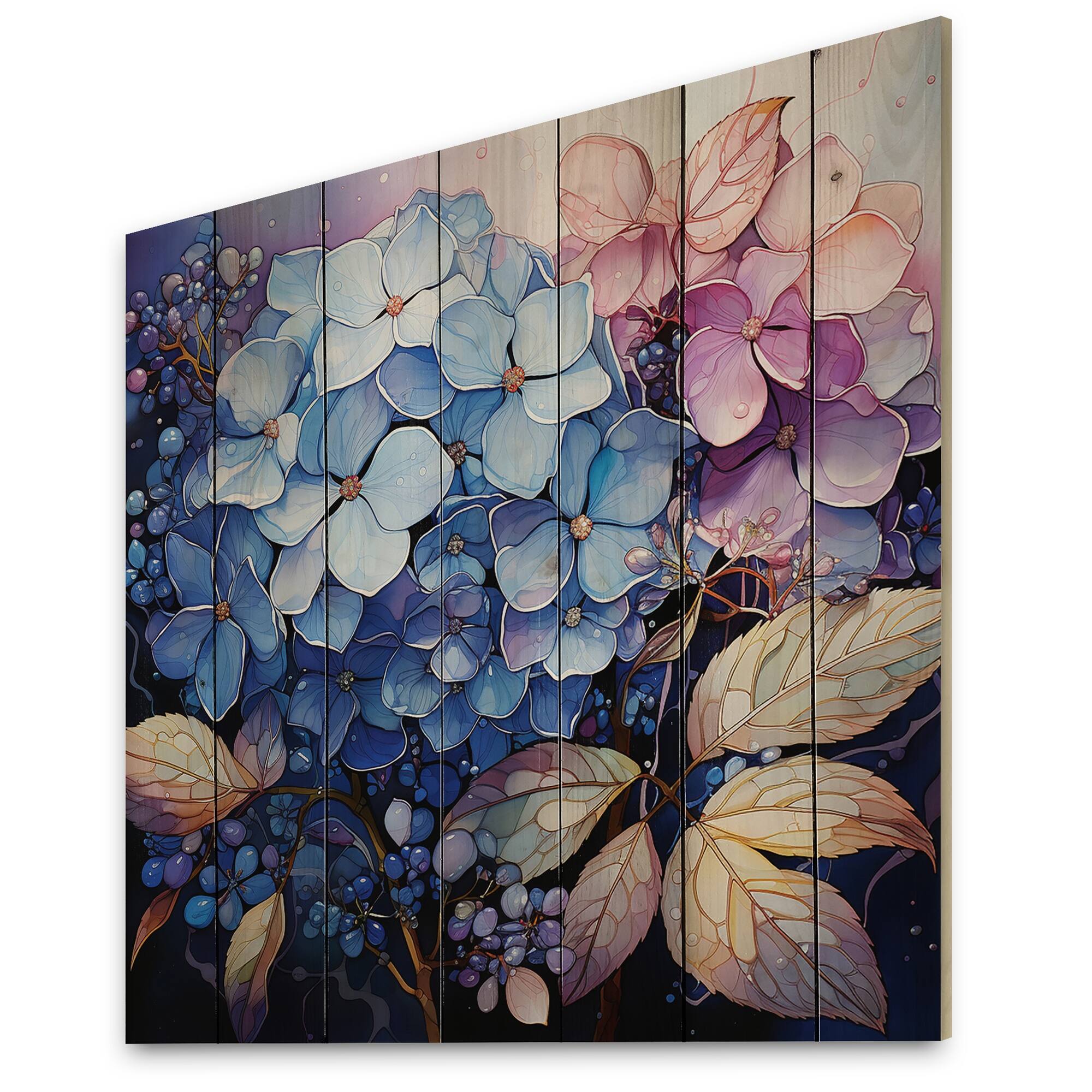 Designart "Blue Pink Hydrangea Hydrangea Whispers" Floral Print on